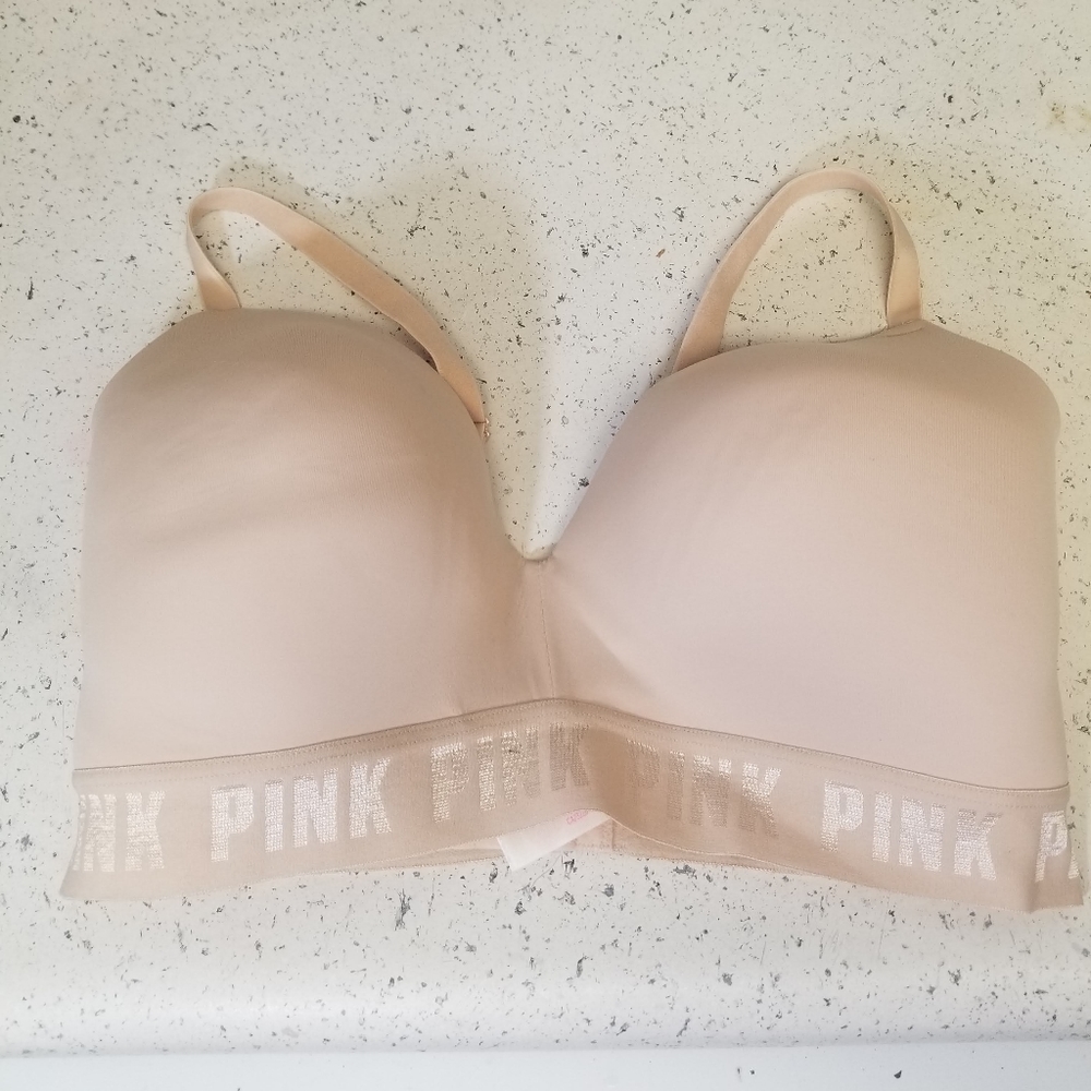 PINK VICTORIA SECRET beige wireless bra sz 38DD